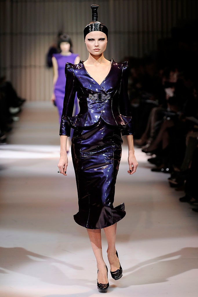 purple vinyl long-sleeve collared structured buttoned shiny jacket