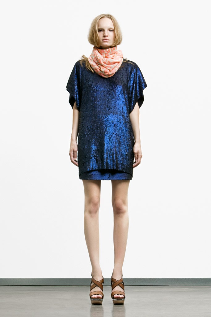 blue sequin sleeveless relaxed draped shiny short dress