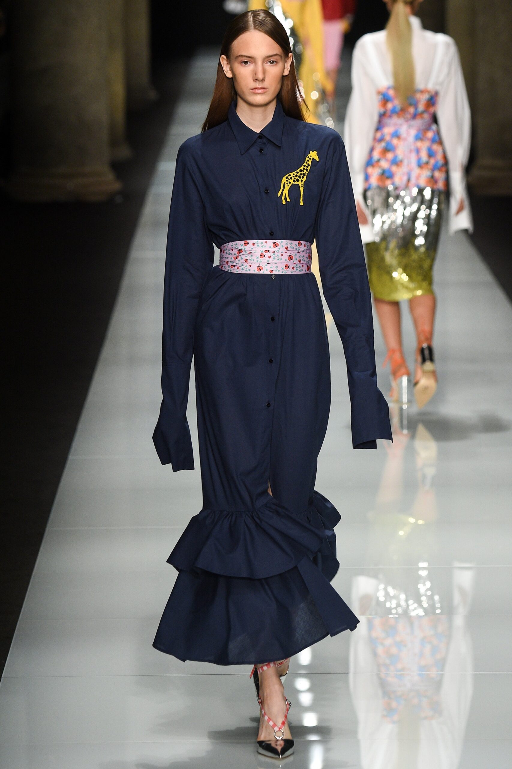 blue cotton shirt-dress with ruffles