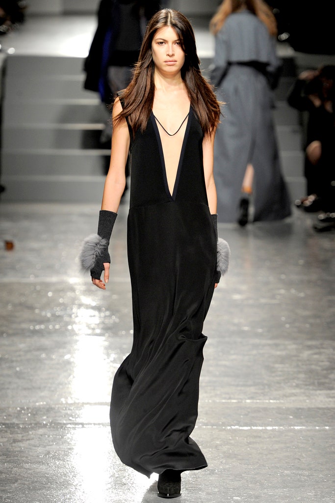 black silk sleeveless gown