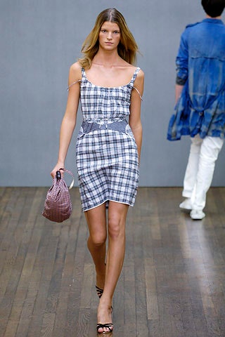 blue and white checked mini dress
