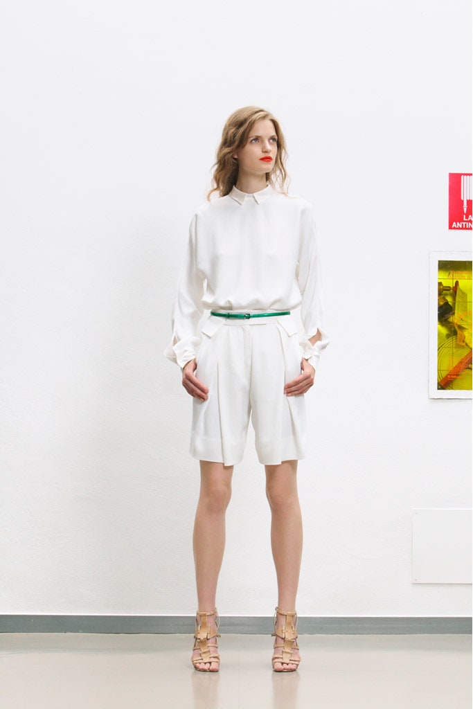 white relaxed shirt and shorts