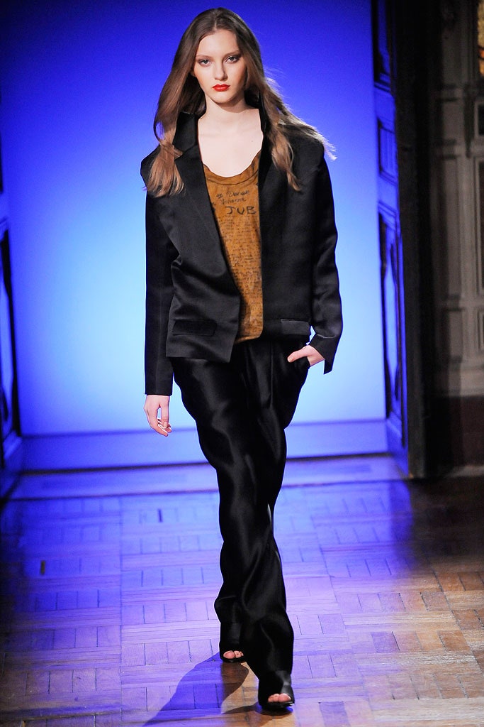 black tailored blazer with brown top