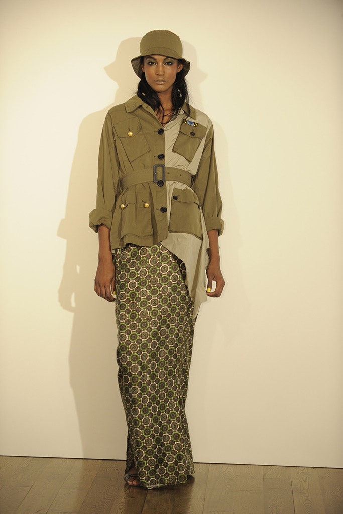 green cotton fitted tiered maxi skirt