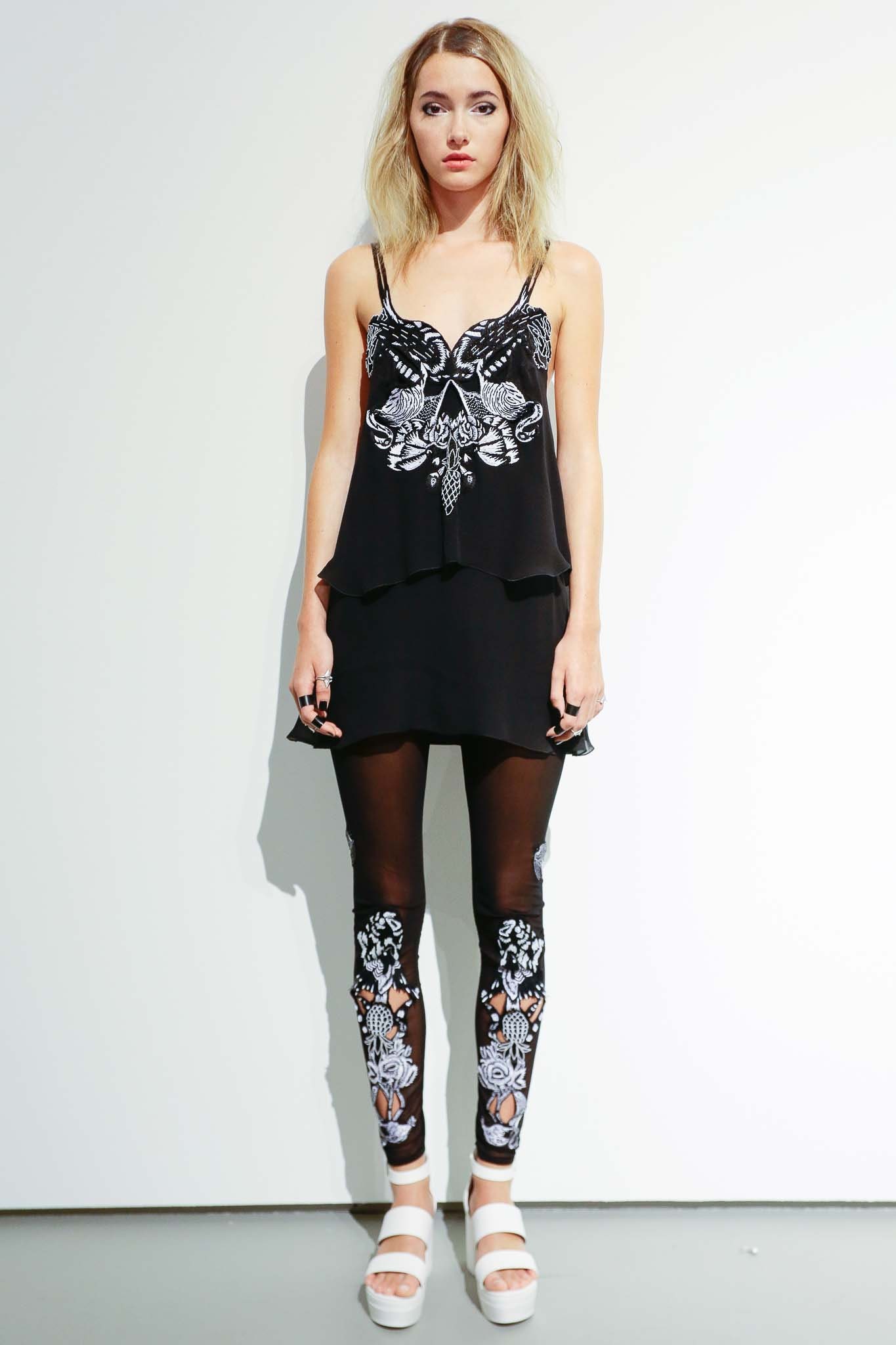 black cotton sleeveless v-neck fitted layered embroidered top