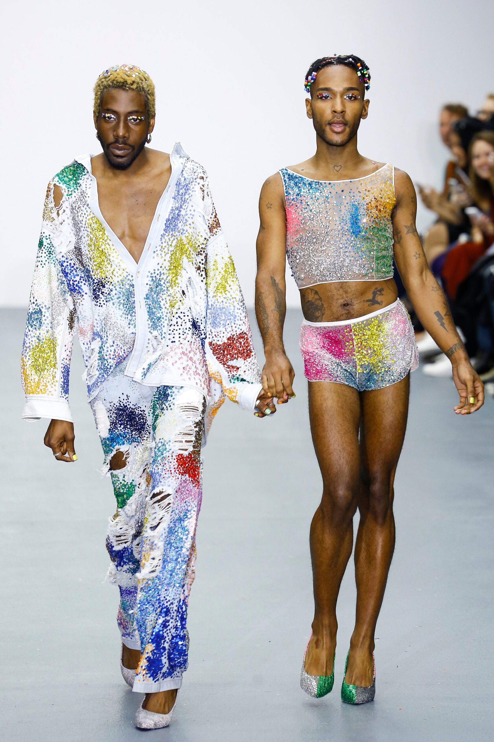 multi-colored sequined shirt and top