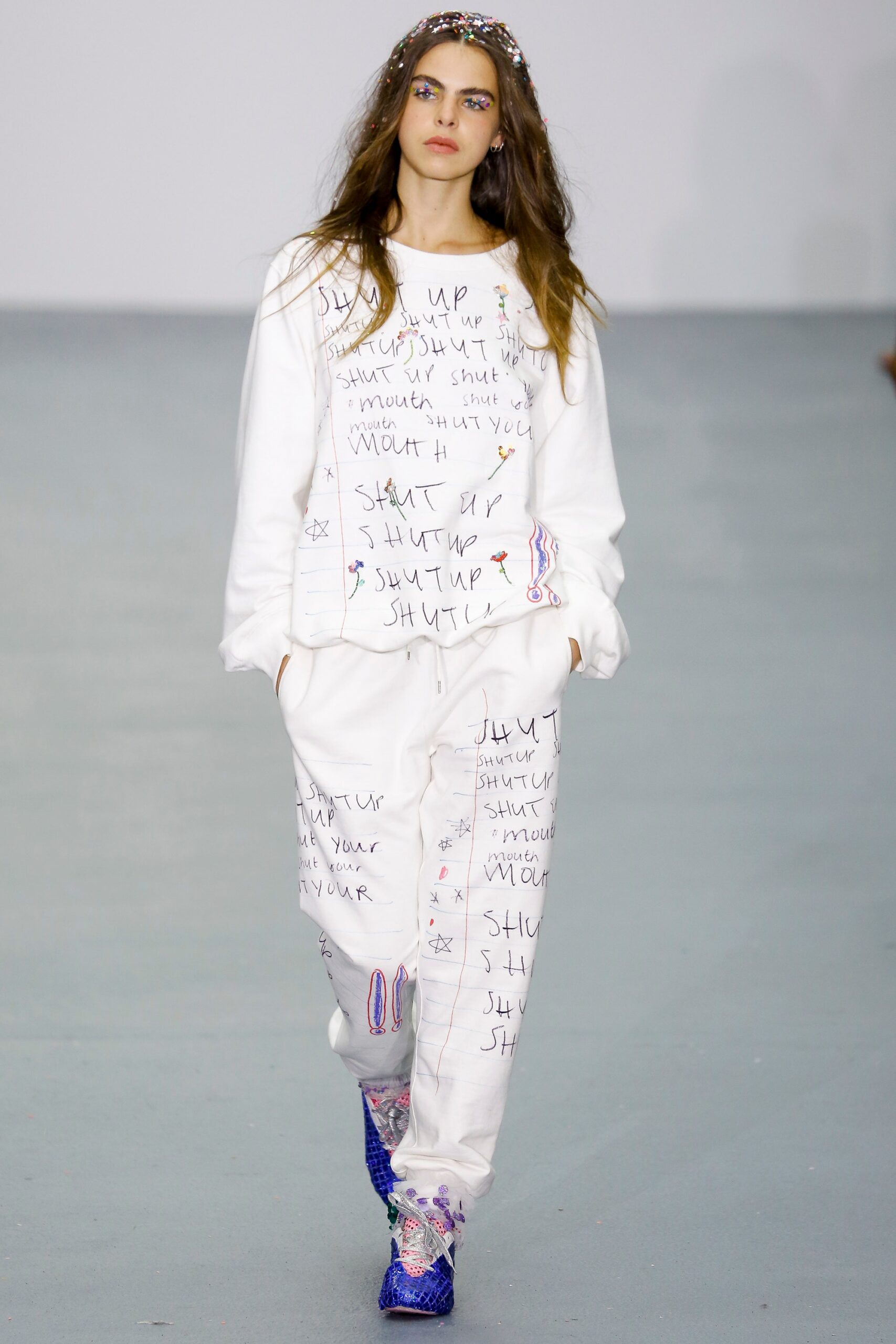 white cotton long-sleeve collared relaxed printed jacket