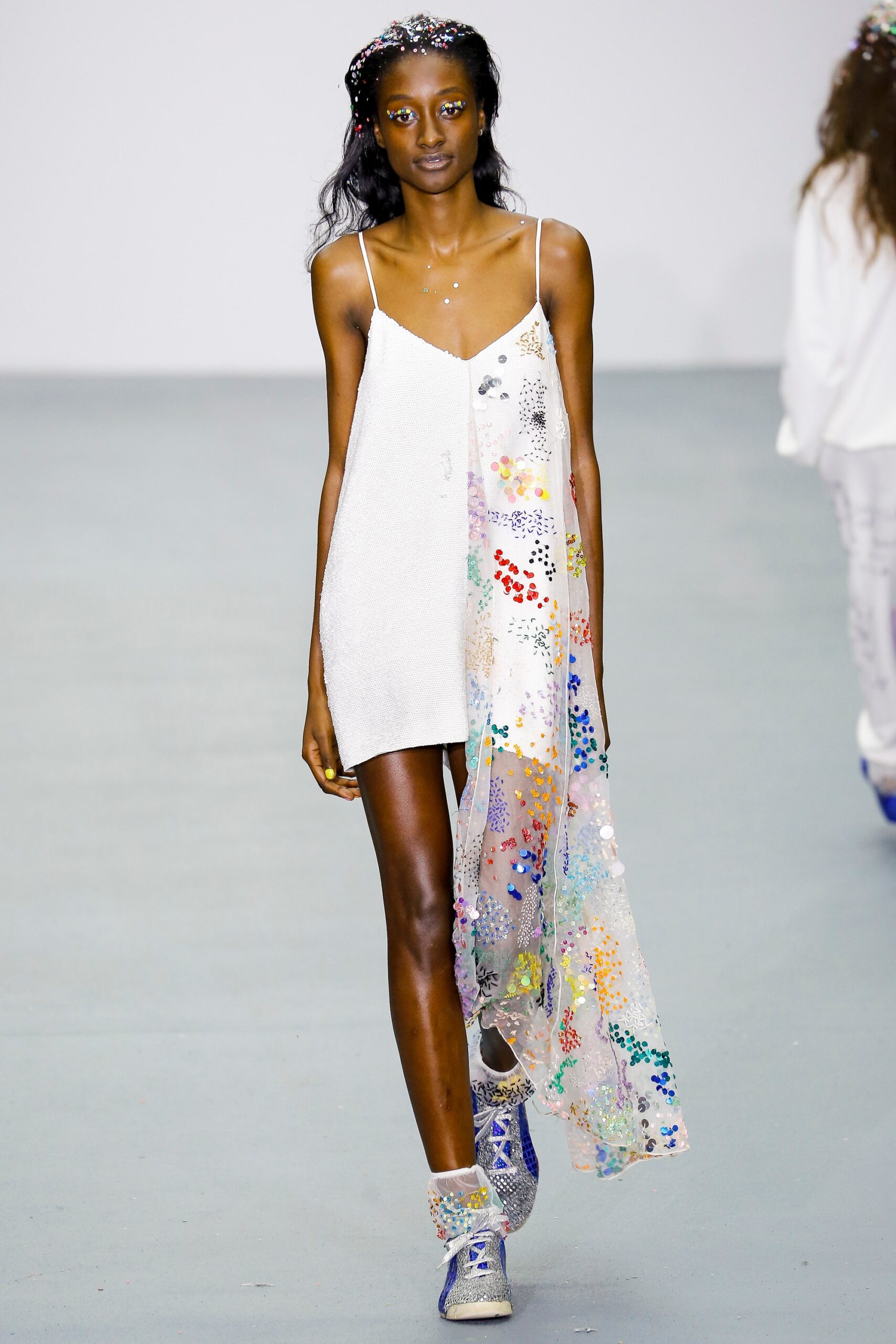 white multi-colored sheer dress