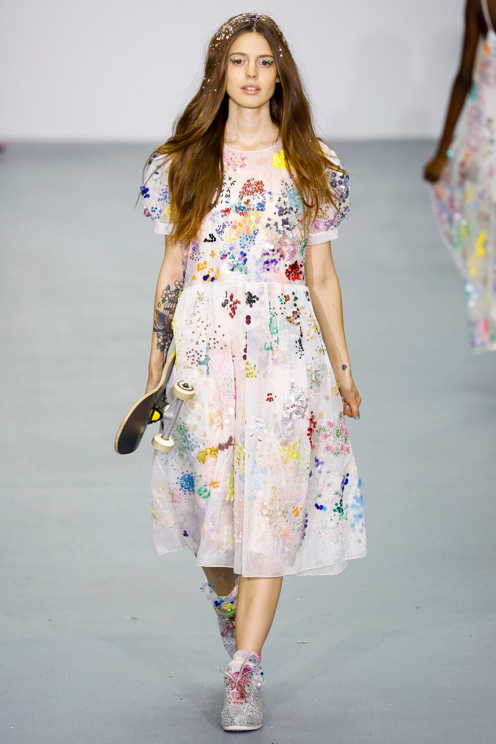 pink multi-colored midi dress