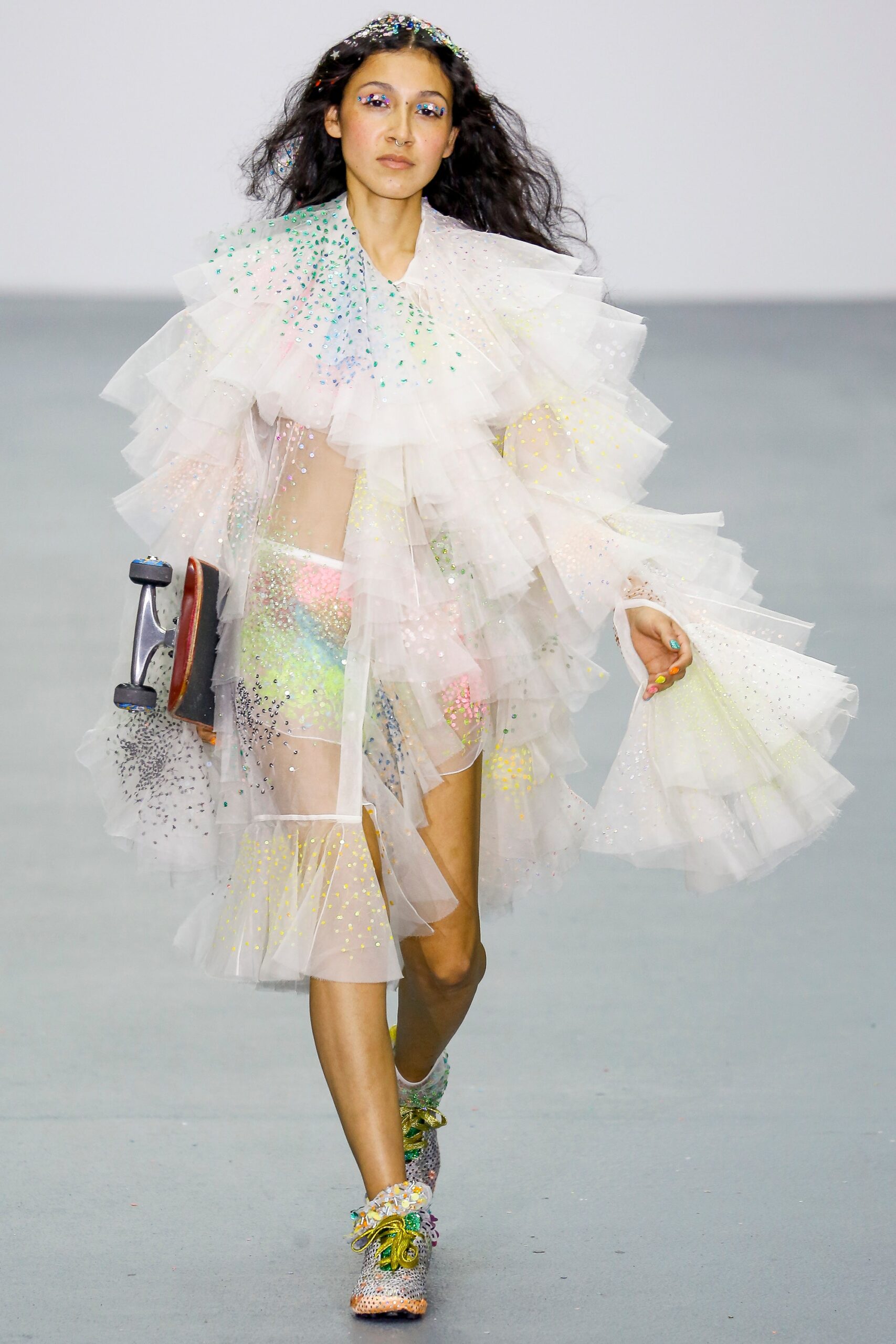 white multi-tiered sheer dress