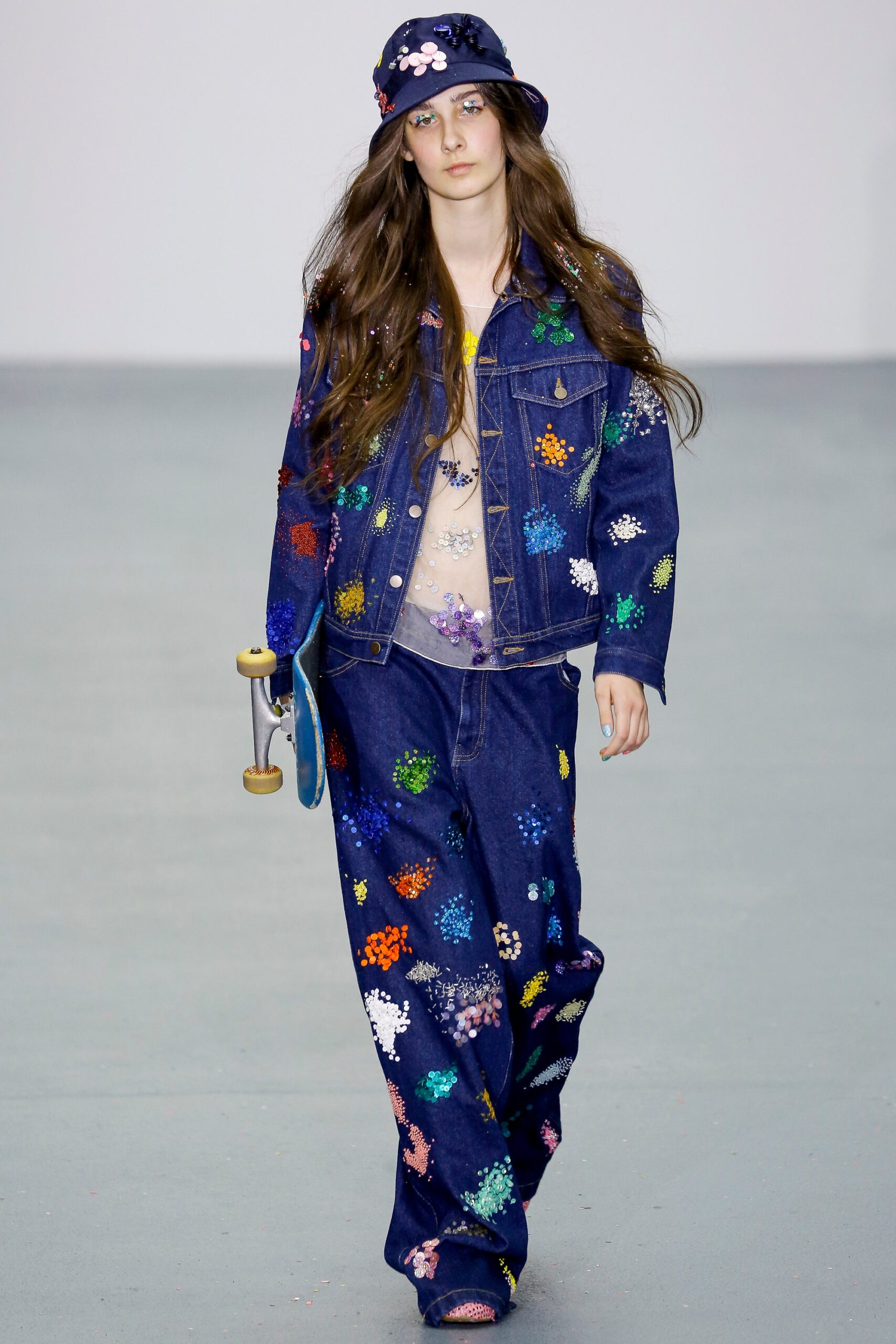 blue denim relaxed embroidered wide-leg pants
