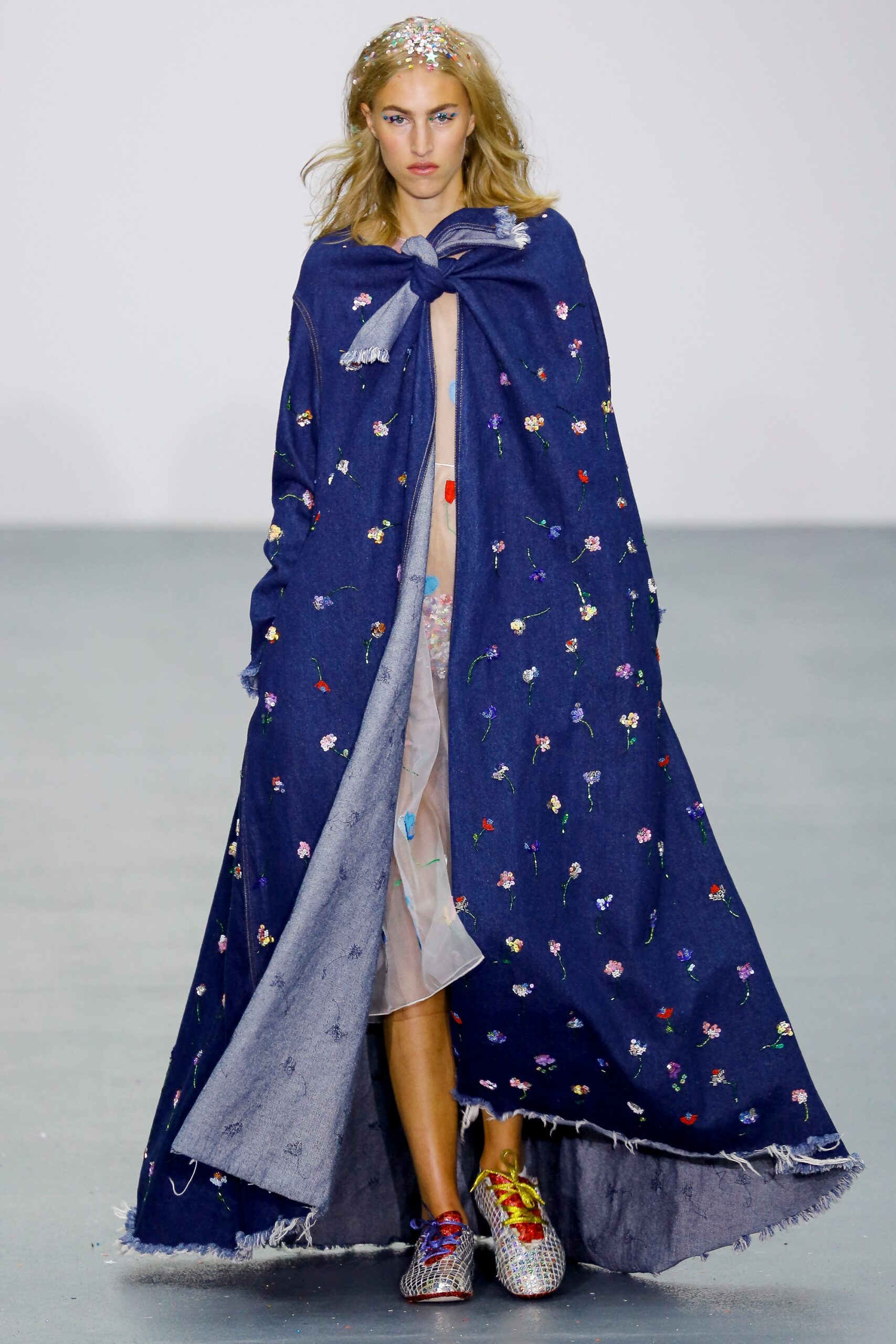 blue denim embroidered cape