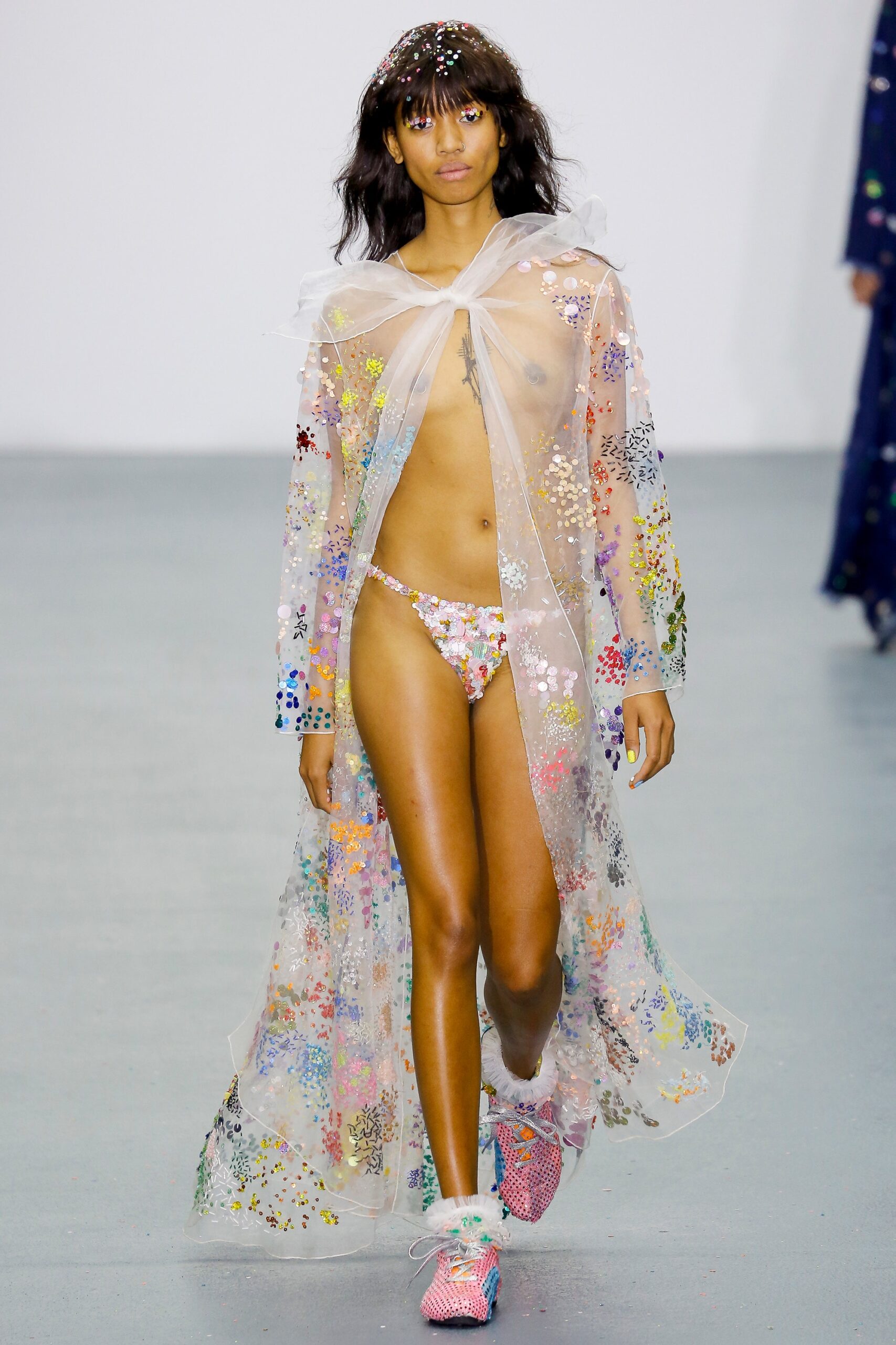 sheer multi-colored coat with bikini