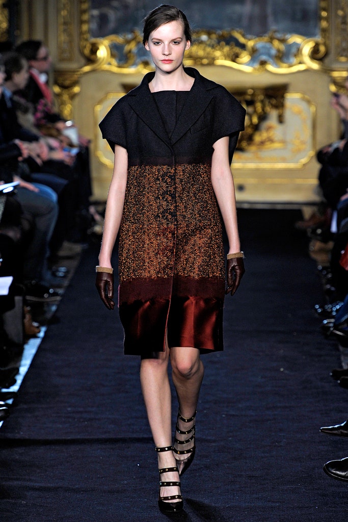 black silk long-sleeve collared fitted buttoned layered dress