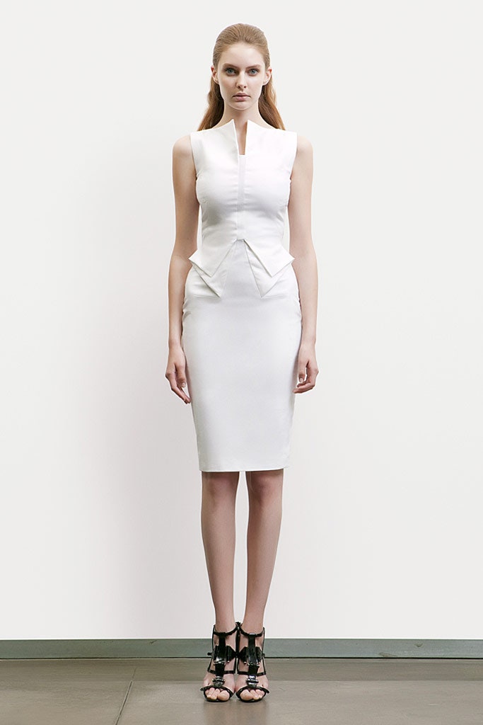 white fitted midi dress