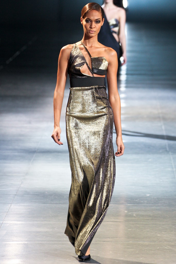 gold silk sleeveless gown