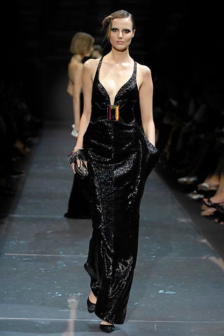 black sequined sleeveless gown