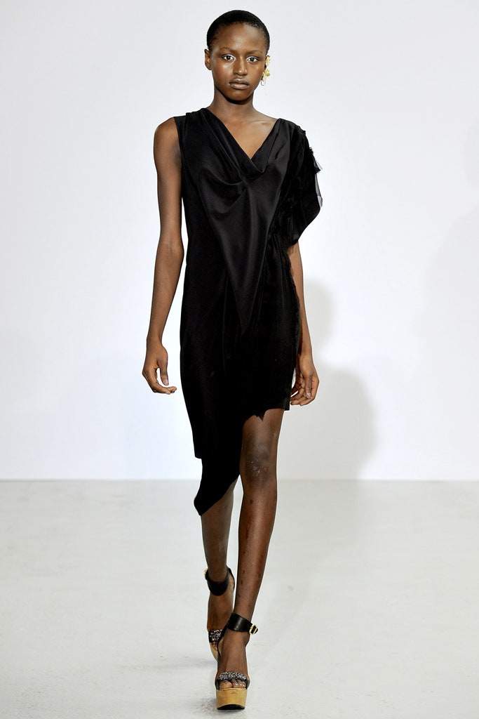 black silk sleeveless asymmetric dress