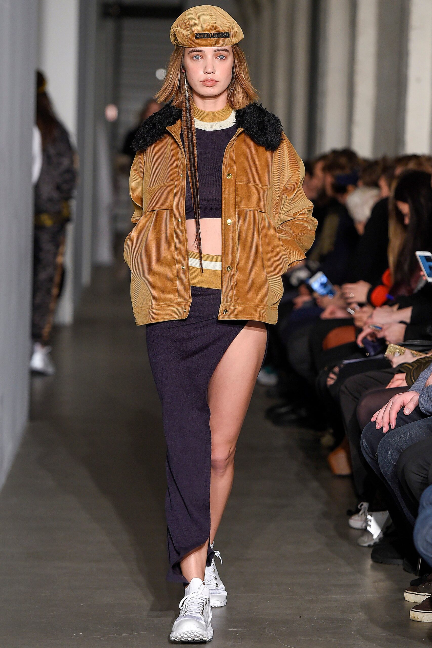 brown jacket with black crop top