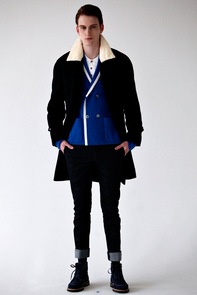 black wool coat blue blazer