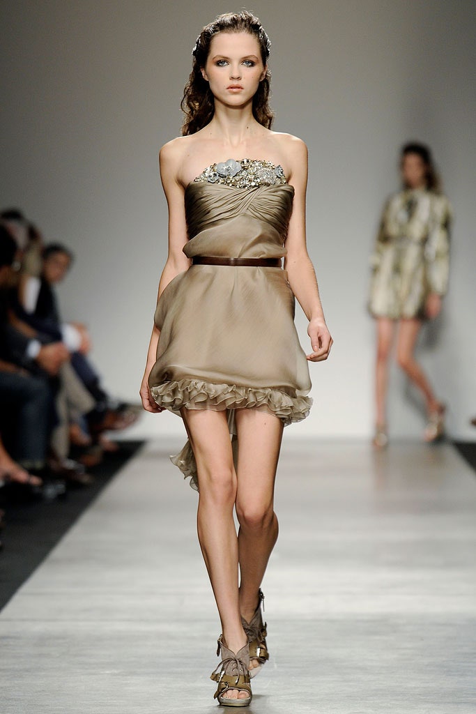 beige silk strapless mini dress