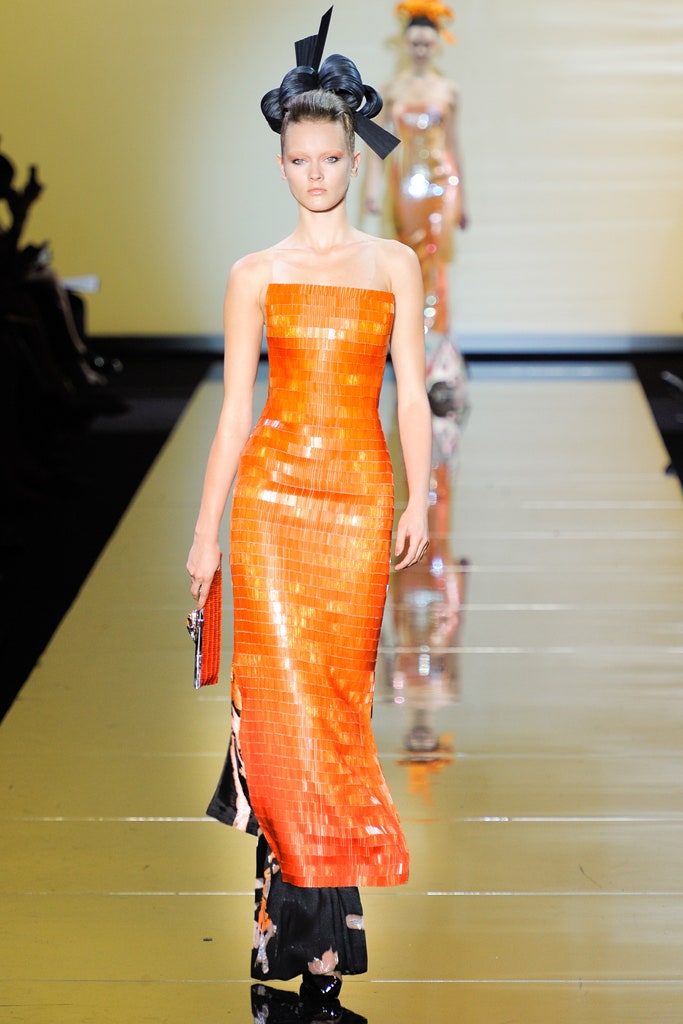 fitted orange silk midi dress