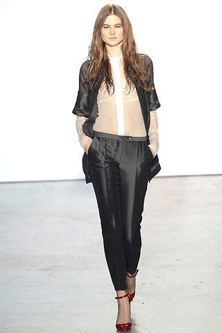 black silk long-sleeve collared relaxed sheer flowing top