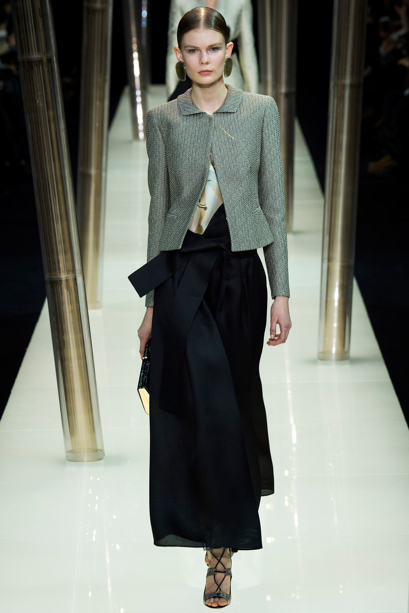 gray silk long-sleeve collared tailored zippered jacket
