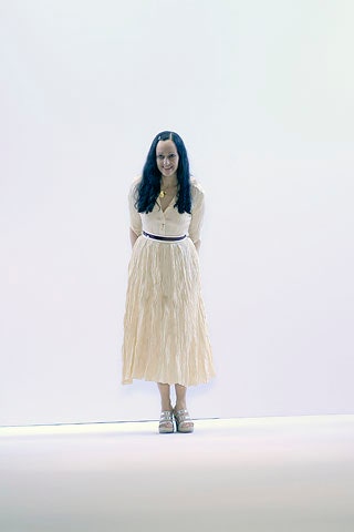 beige silk pleated midi dress