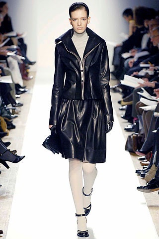 black leather fitted coat and dress