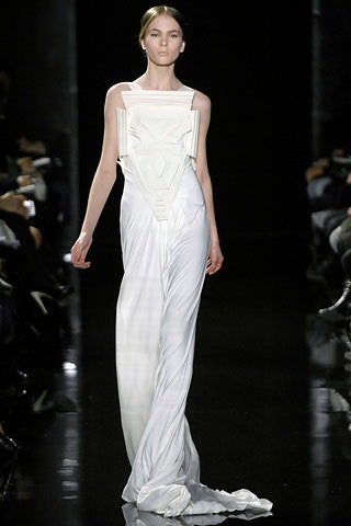 white silk fitted gown