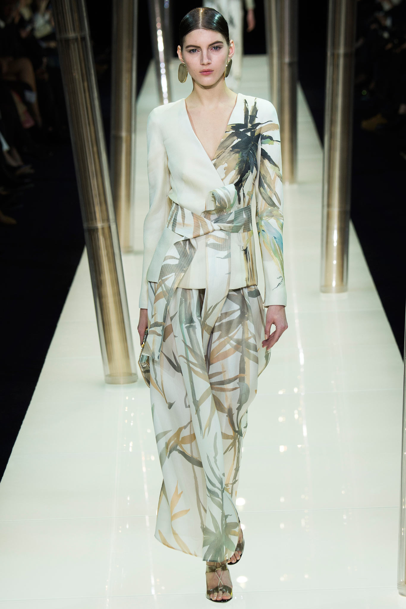white silk printed blazer and pants