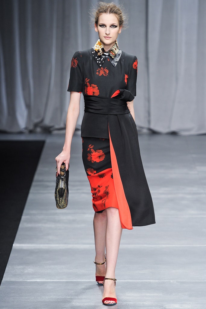 black and red printed midi dress