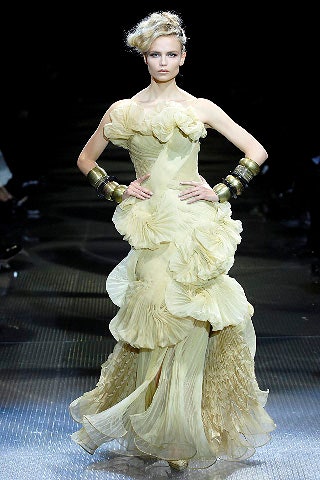 beige silk strapless gown