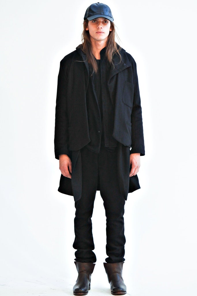 black wool coat with slim pants