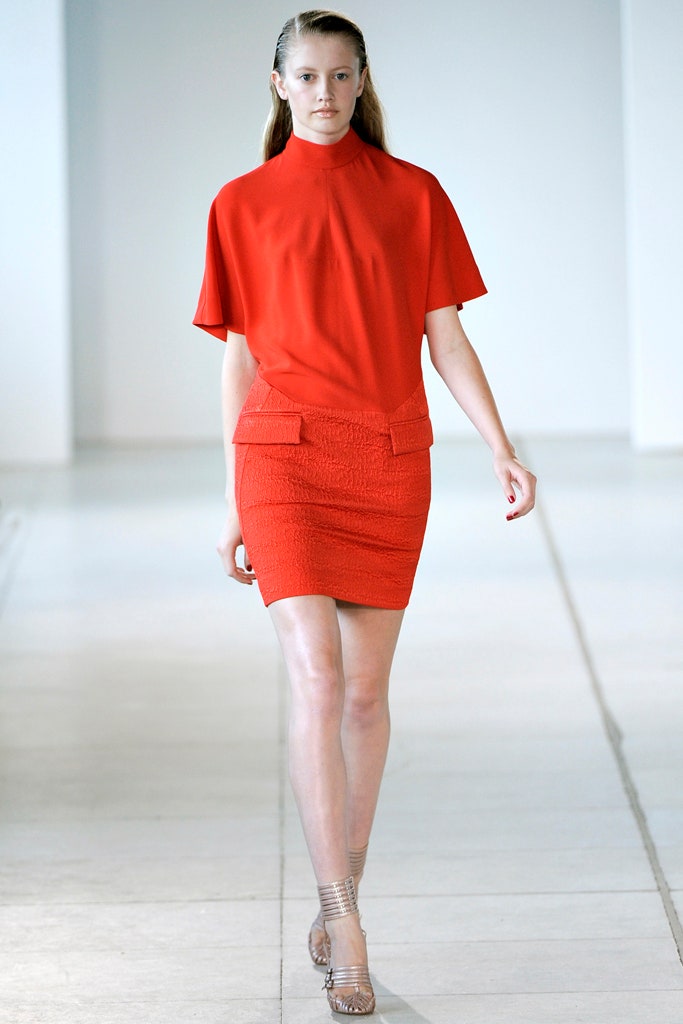 red fitted top and mini skirt