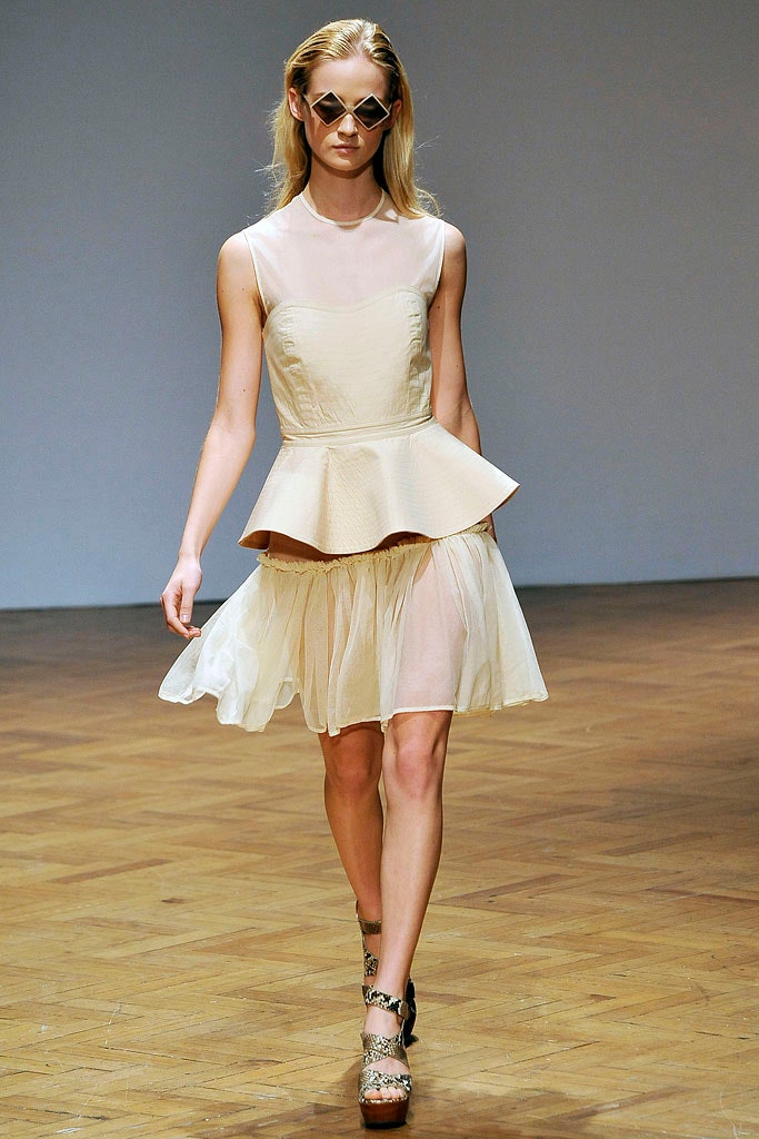 beige silk sleeveless peplum dress