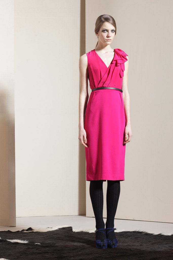 fitted pink silk midi dress