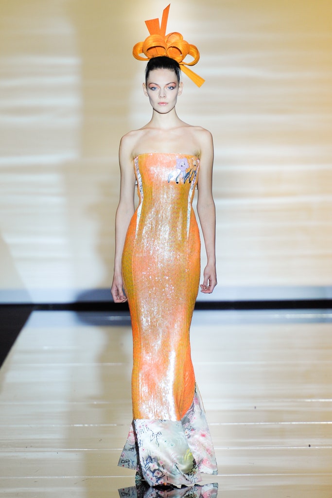 fitted orange sequin gown