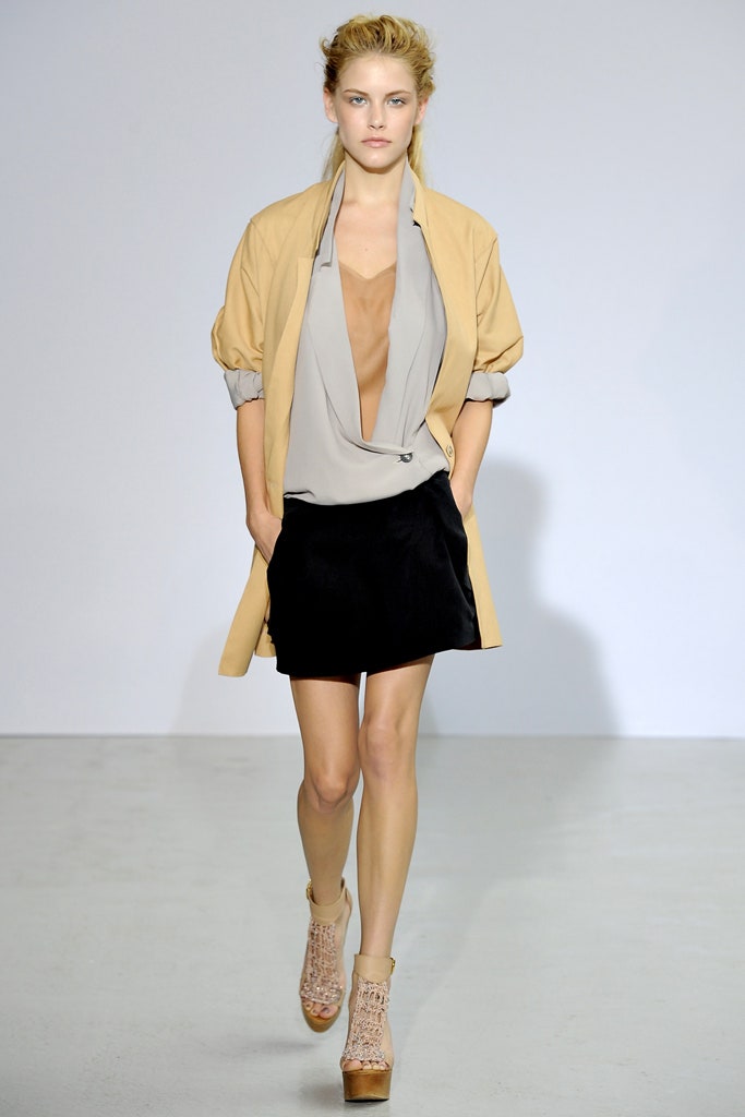 gray silk v-neck fitted draped blouse