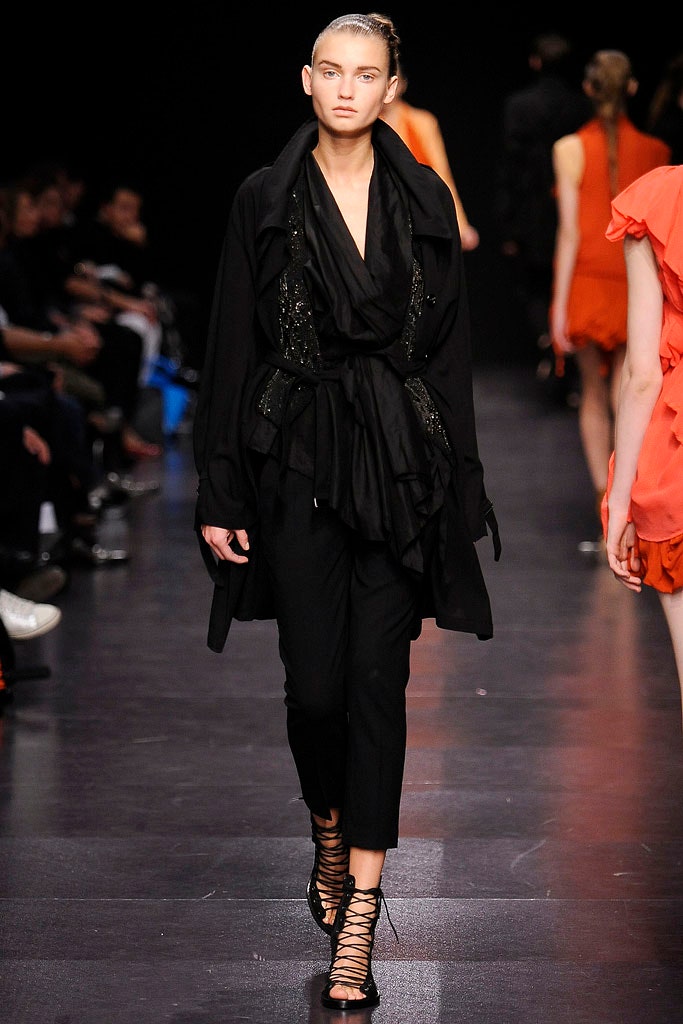 black silk long-sleeve collared relaxed draped jacket