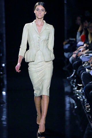 beige leather fitted dress