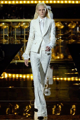 white silk long-sleeve collared tailored embroidered suit