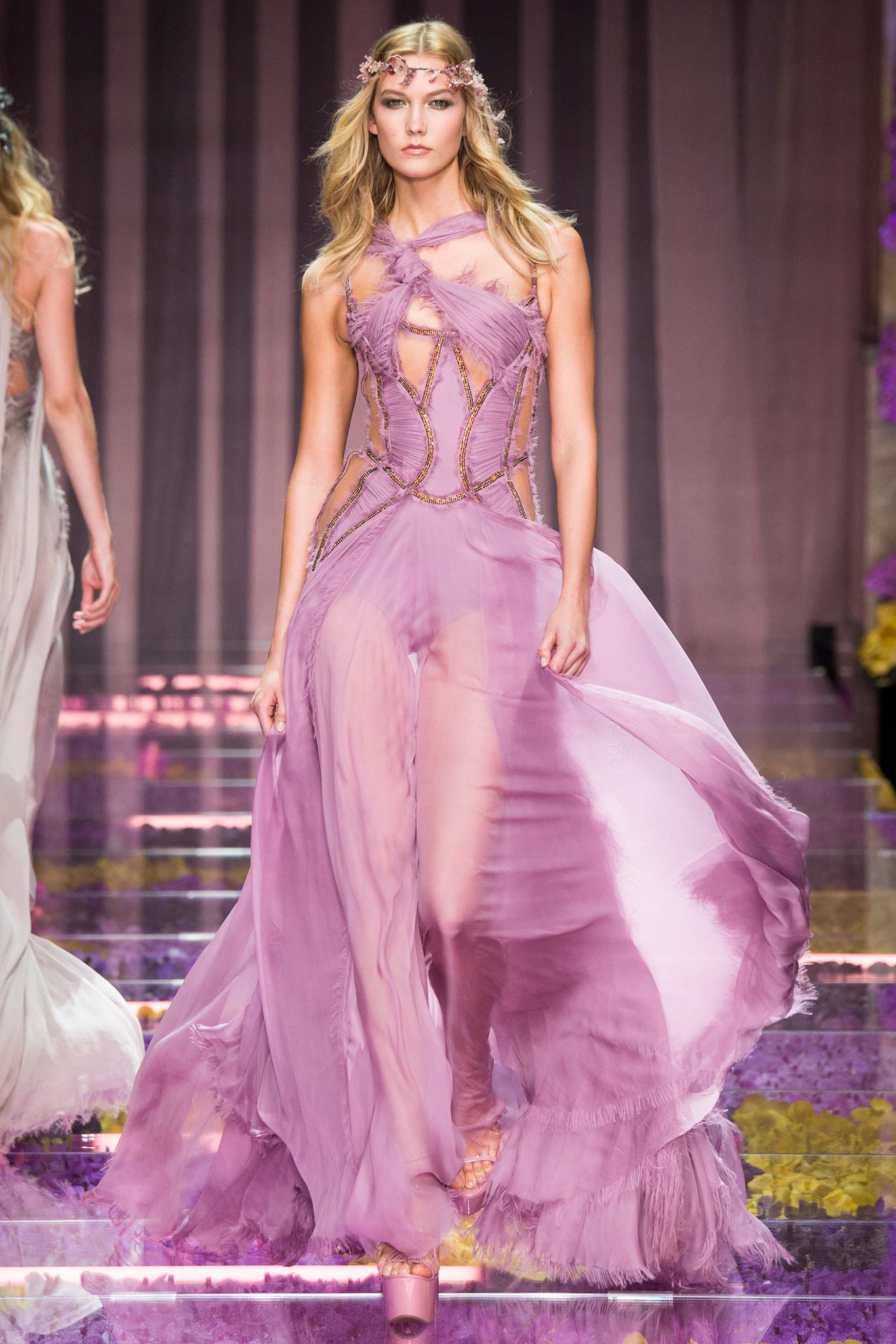 purple silk flowing gown