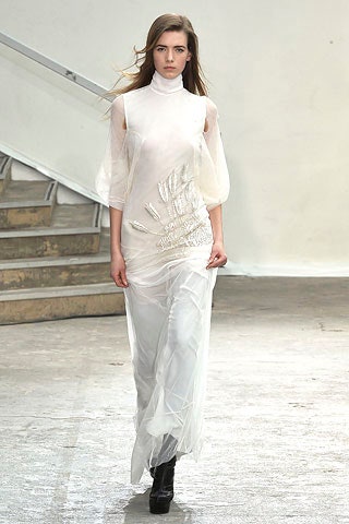 white silk fitted gown