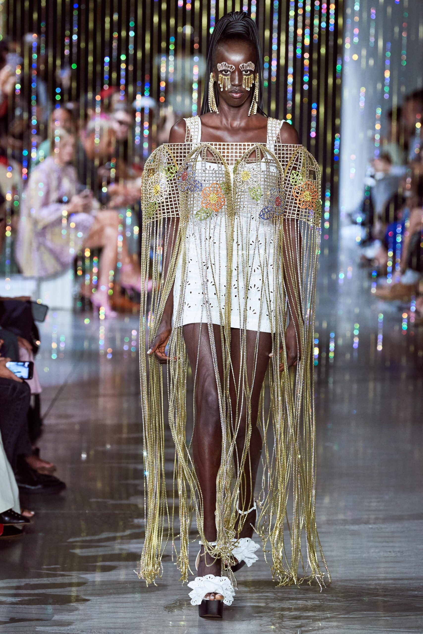 gold mesh oversized fringed cape
