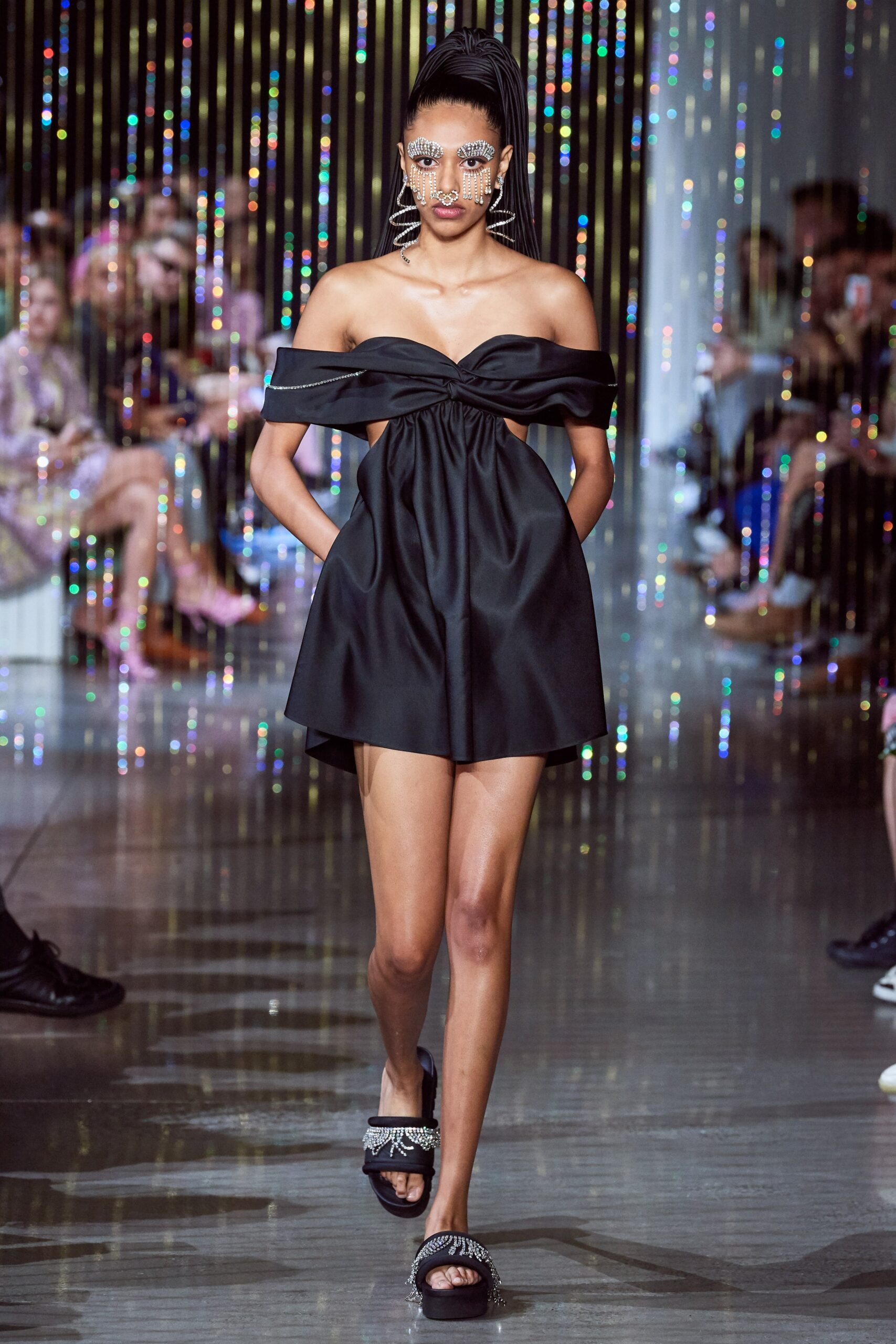 black silk strapless mini dress