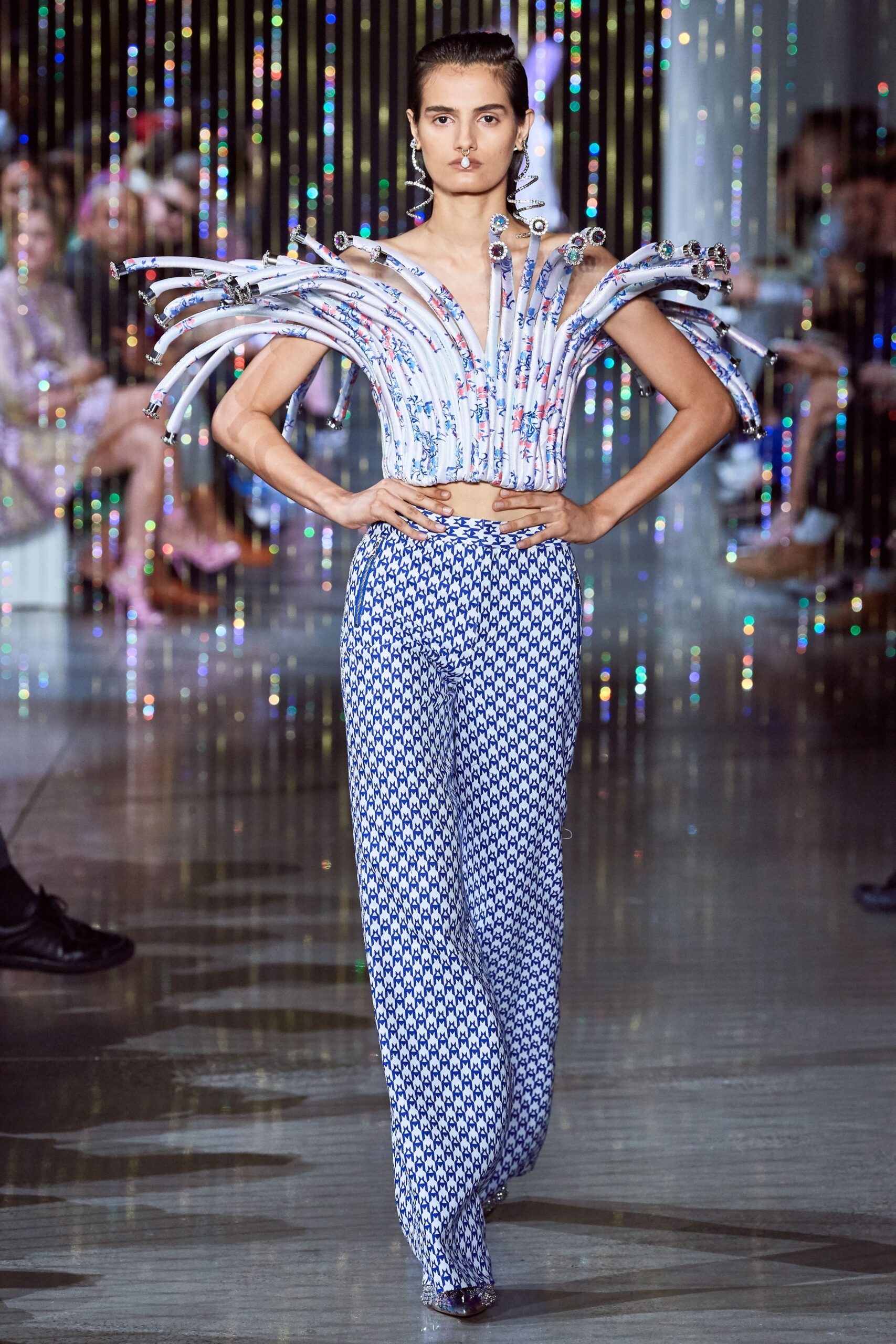 blue cotton relaxed wide-leg pants