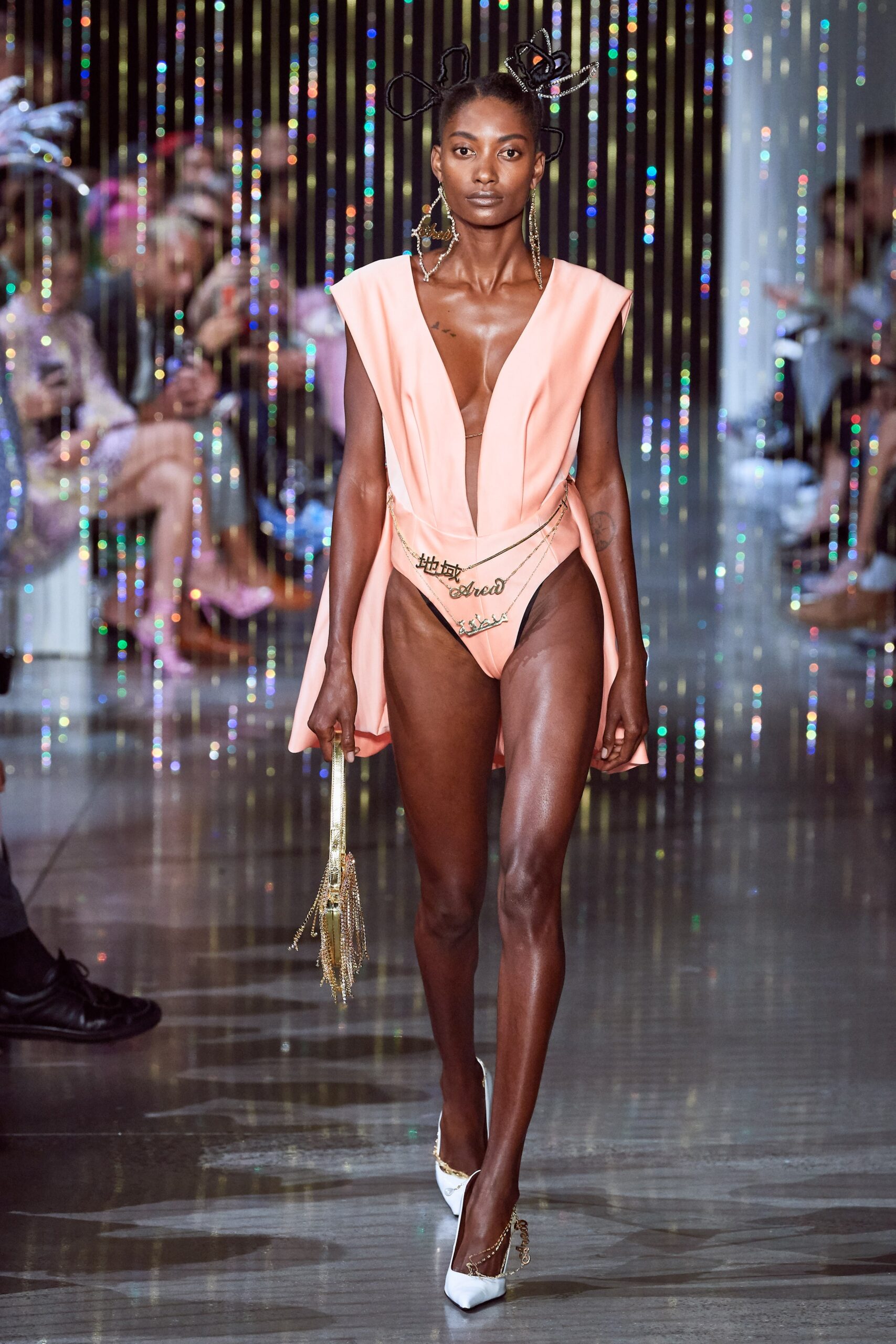 pink silk sleeveless fitted draped cape