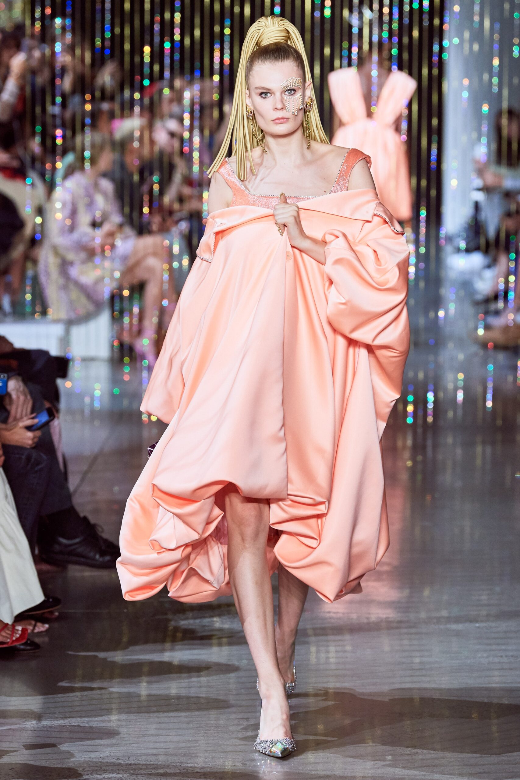 oversized pink off-shoulder dress